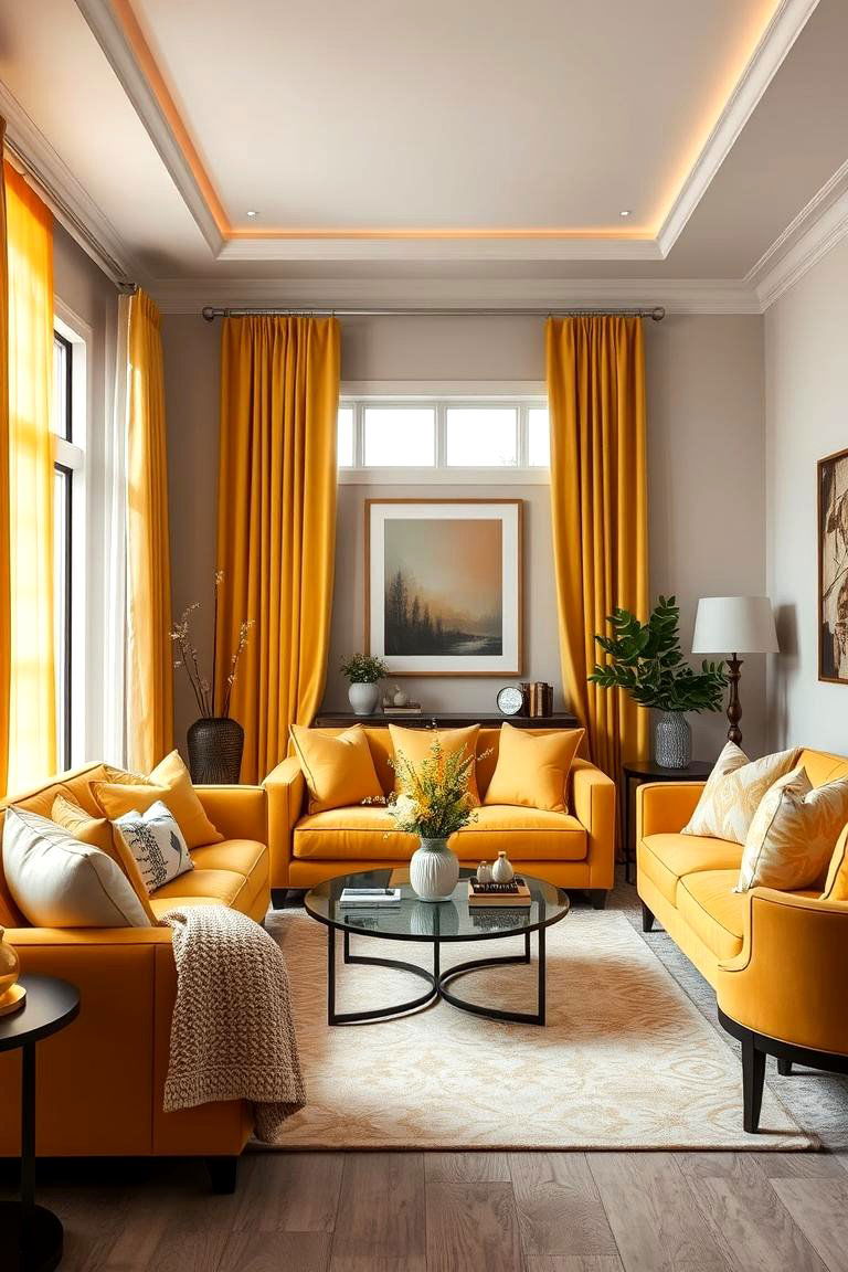 Layering Yellow Shades - 24 Yellow Living Room Ideas