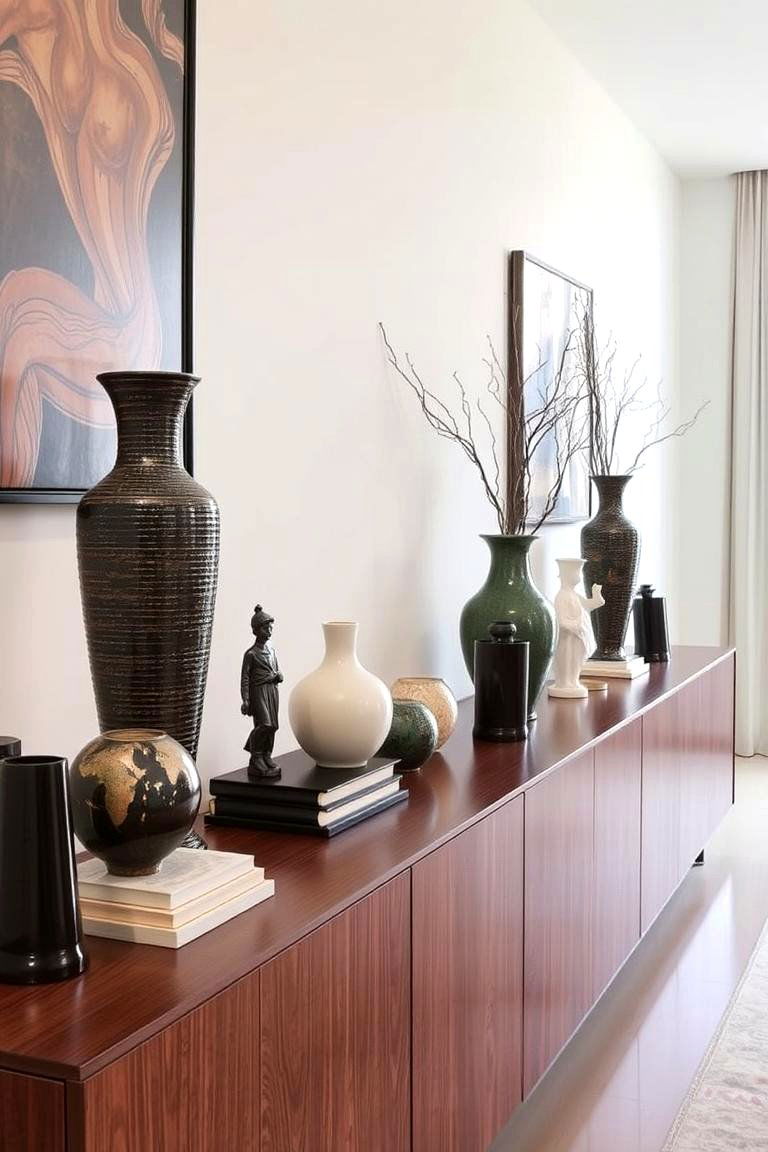 Layering with Different Heights - 24 Sideboard Decor Ideas