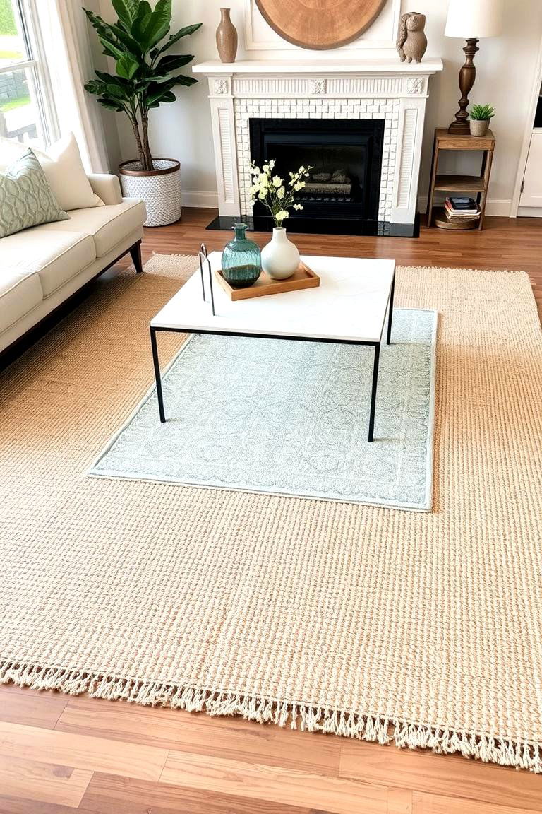 Layering with Sage Green and Cream Rugs - 24 sage green and cream living room ideas