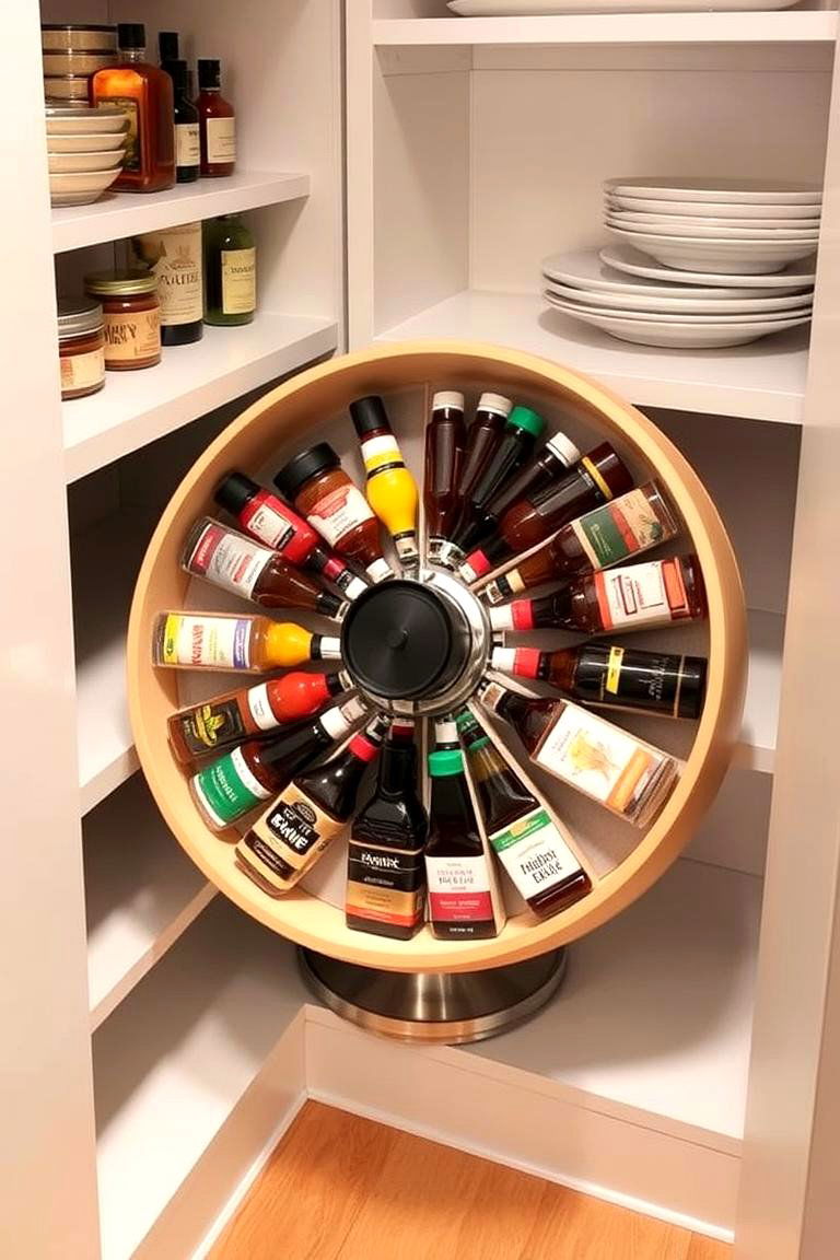 Lazy Susan for Easy Access to Small Items - 24 Larder Cupboard and Pantry Ideas for Your Kitchen