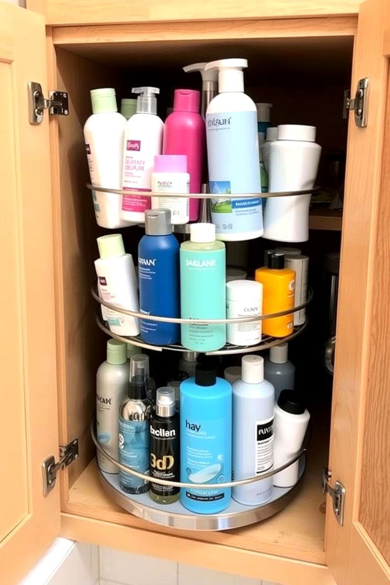 Lazy Susan for Easy Reach Items - 24 Bathroom Cabinet Organizing Ideas