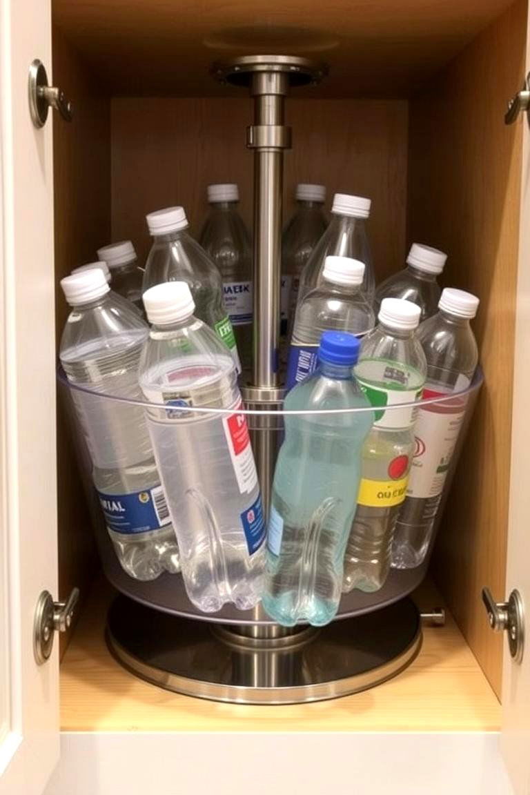 Lazy Susan in Cabinet for Easy Rotation - 24 Water Bottle Storage Ideas