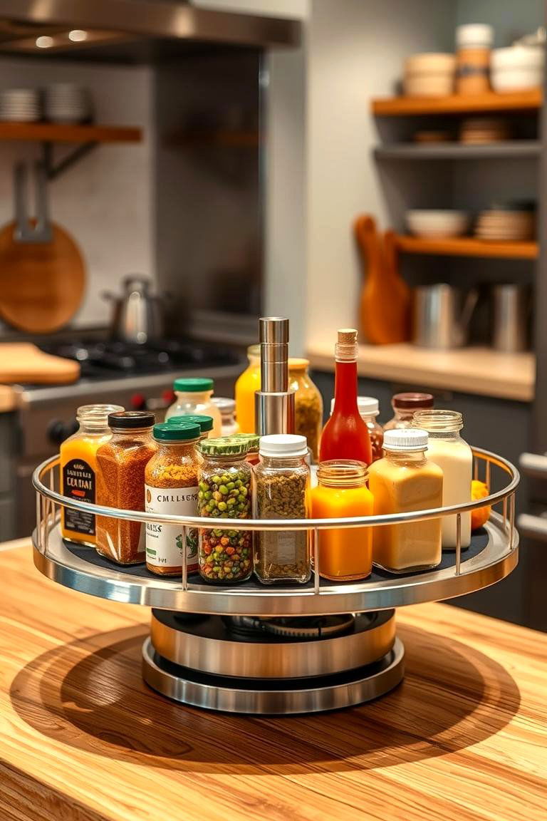 Lazy Susans for Easy Access - 24 Fridge Organization Ideas