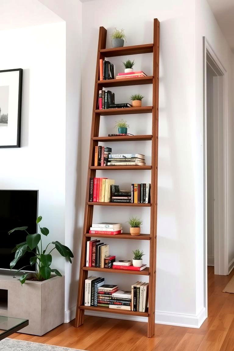 Leaning Bookcase Ladder - 24 Ladder Storage Ideas