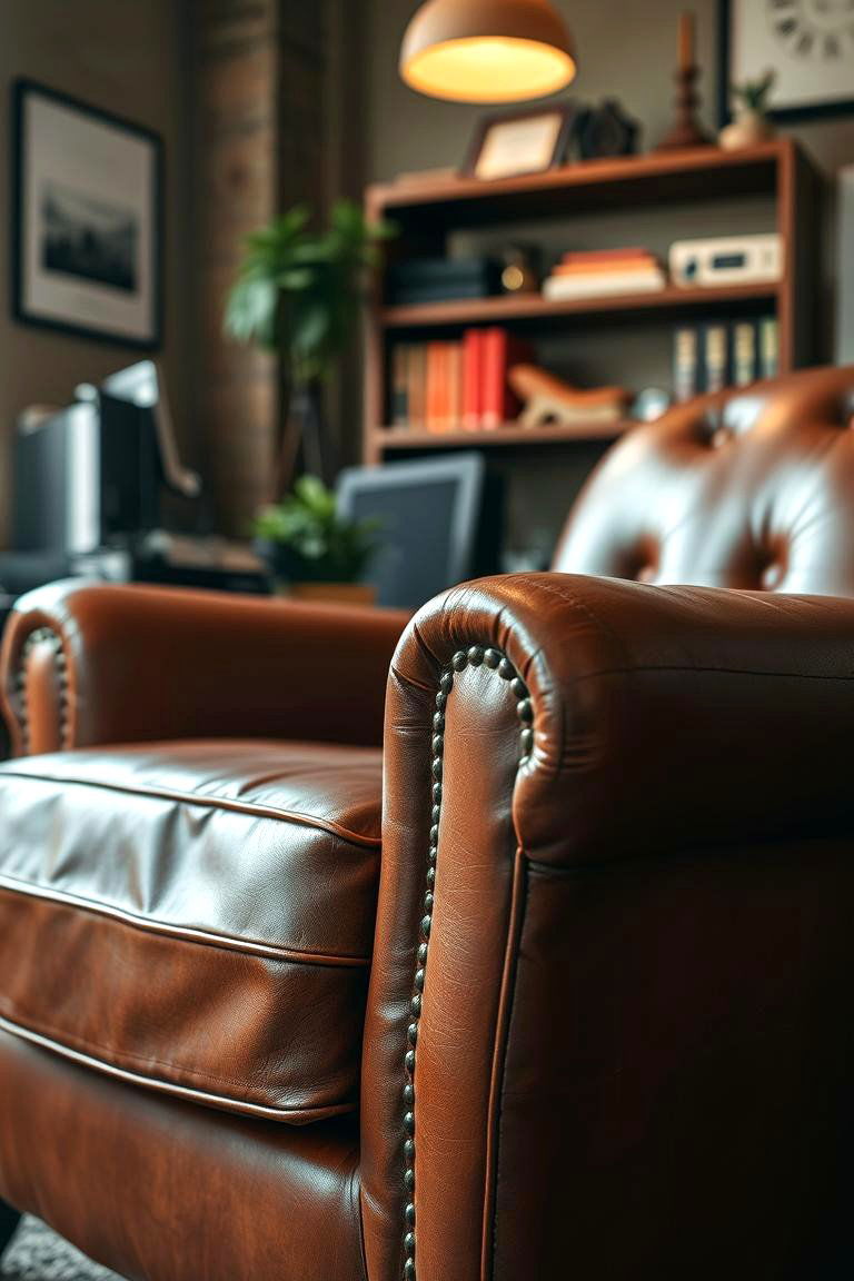 Leather Armchair - 24 Rustic Home Office Ideas