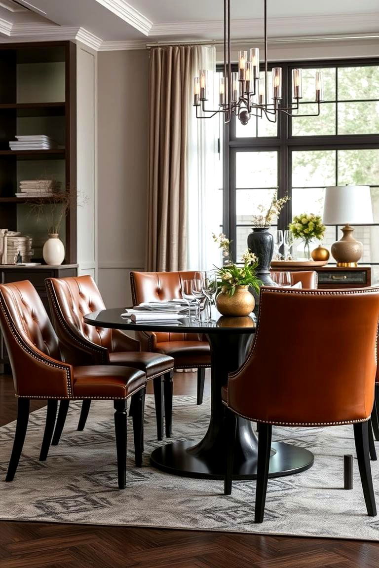 Leather Detail Dining - 24 masculine dining room ideas