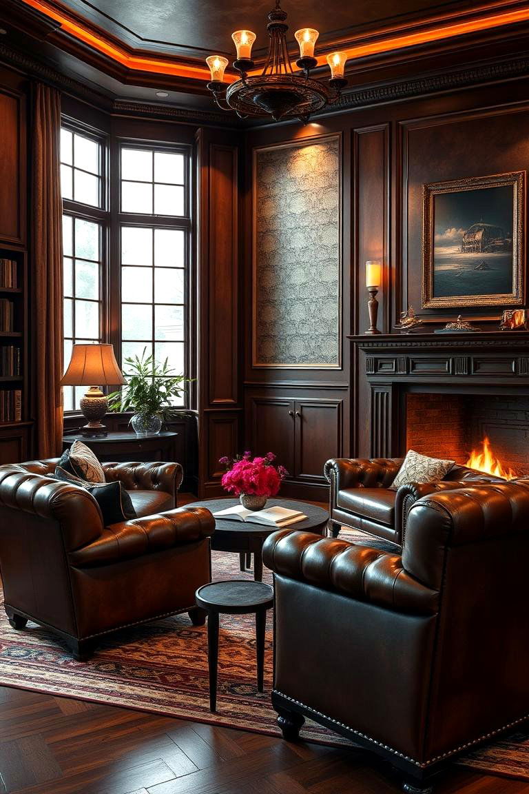 Leather Furnished Fireplace Office - 24 Home Office With Fireplace Ideas