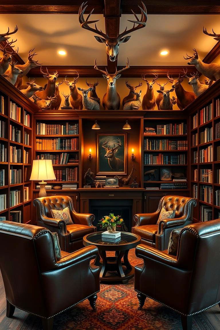 Library Nook Combination - 24 Hunting Trophy Room Ideas
