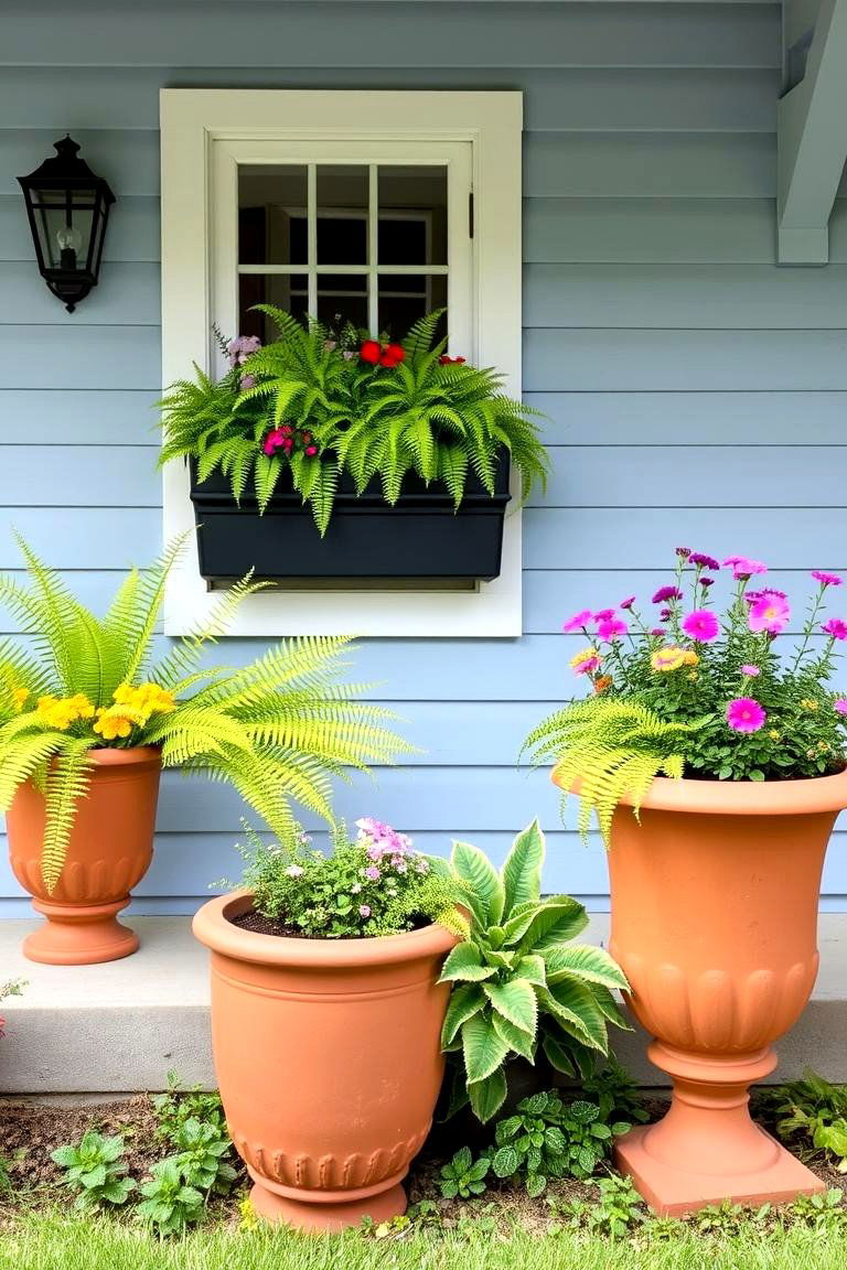 Light Blue Accented by Decorative Planters - 24 light blue house exterior ideas