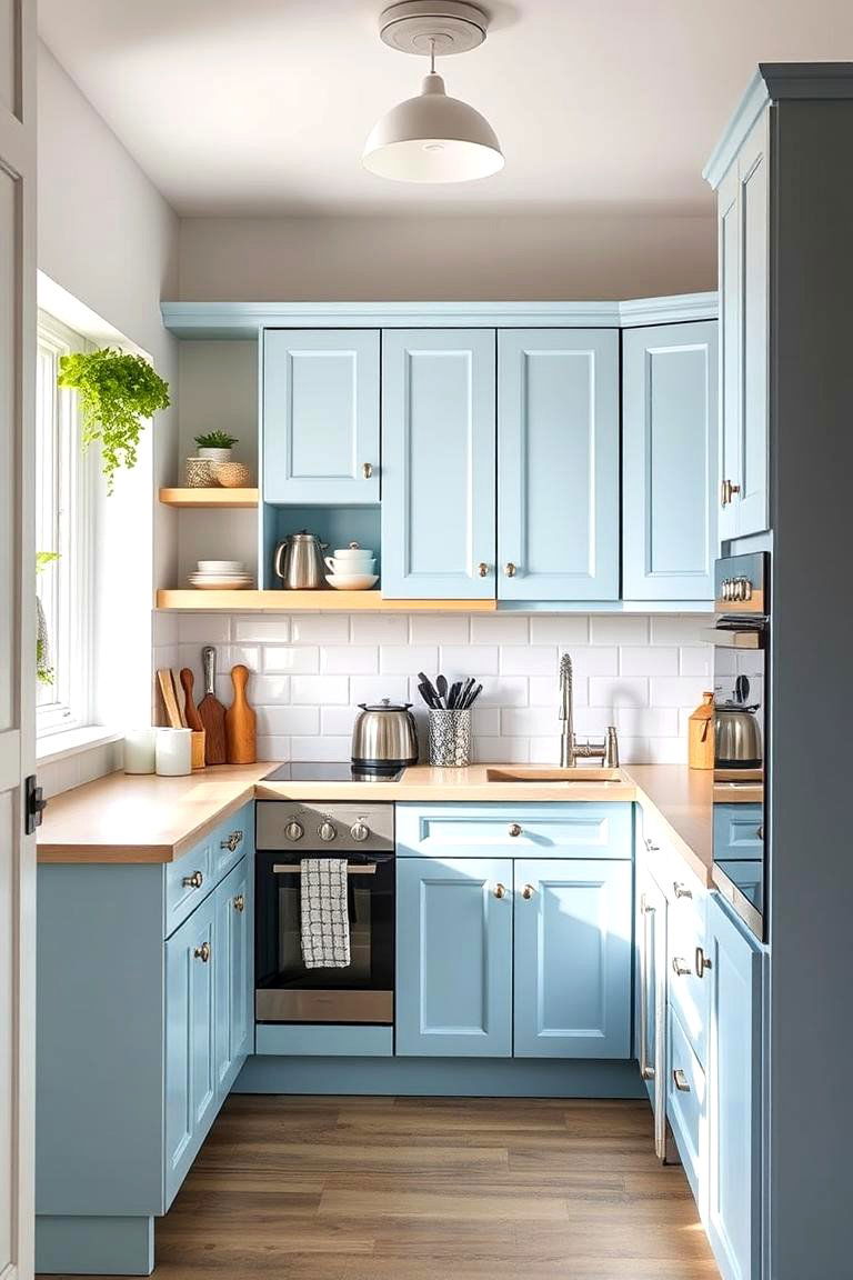 Light Blue Cabinets in a Small Kitchen - 24 Light Blue Kitchen Cabinets Ideas