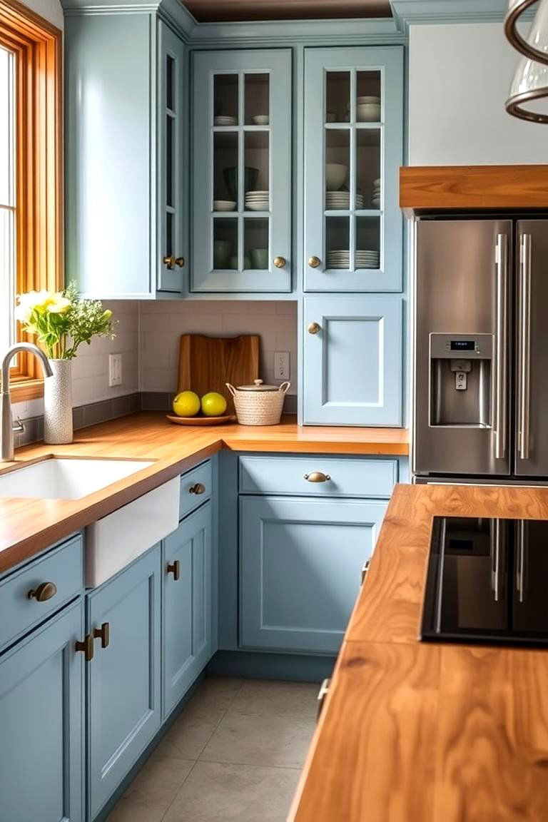Light Blue Cabinets with Butcher Block Countertops - 24 Light Blue Kitchen Cabinets Ideas