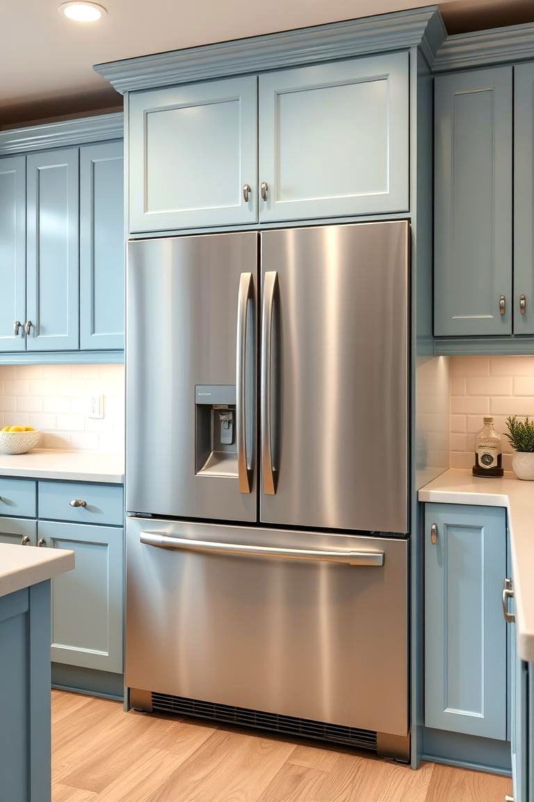 Light Blue Cabinets with Integrated Appliances - 24 Light Blue Kitchen Cabinets Ideas