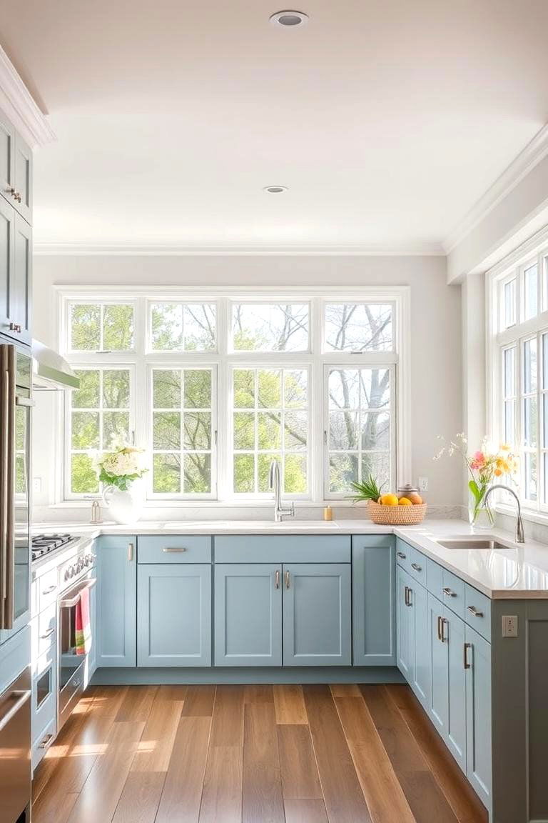 Light Blue Cabinets with Natural Light - 24 Light Blue Kitchen Cabinets Ideas