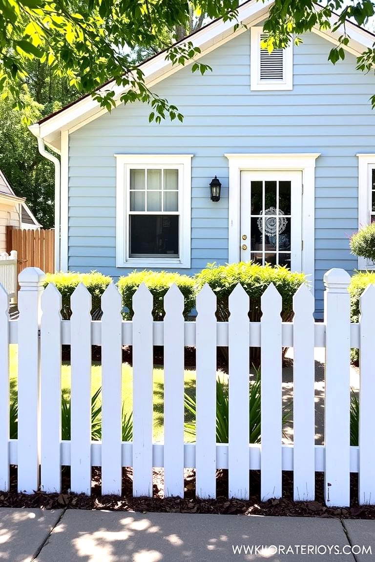 Light Blue Complemented by a Freshly Painted Fence - 24 light blue house exterior ideas