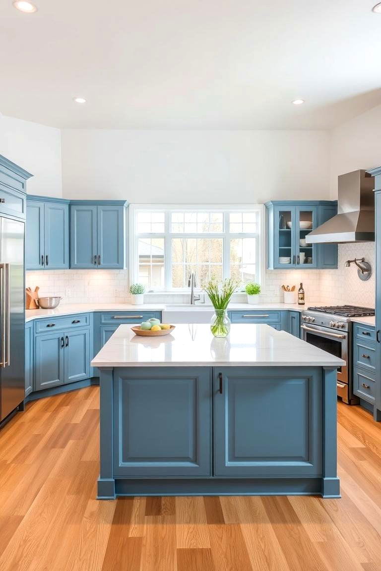 Light Blue Kitchen Island with Darker Base Cabinets - 24 Light Blue Kitchen Cabinets Ideas