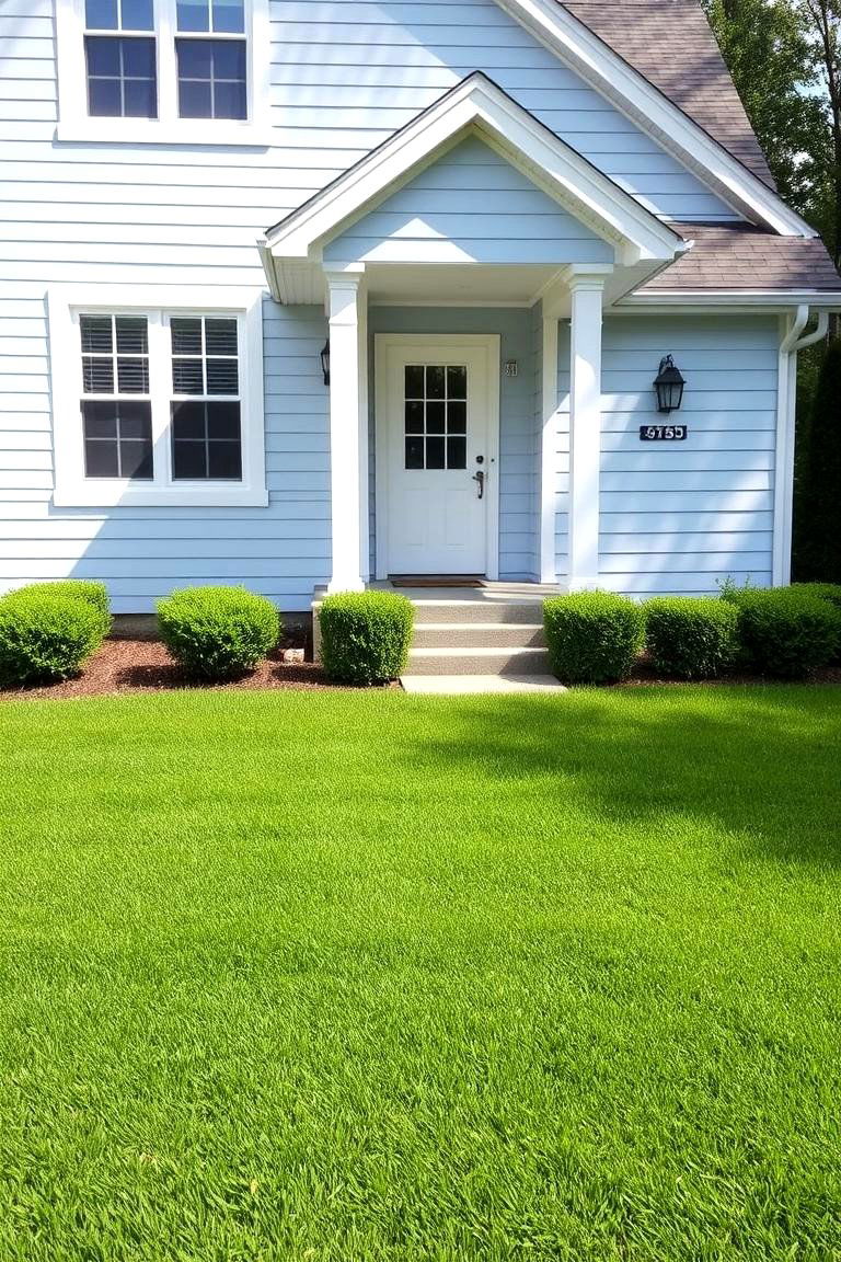 Light Blue Showcased by a Manicured Lawn - 24 light blue house exterior ideas