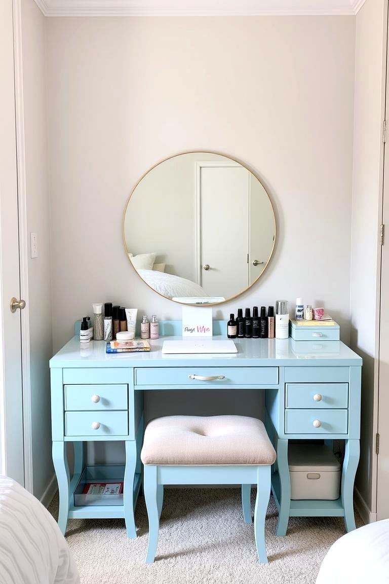 Light Blue Vanity Area - 24 Light Blue Bedroom Ideas