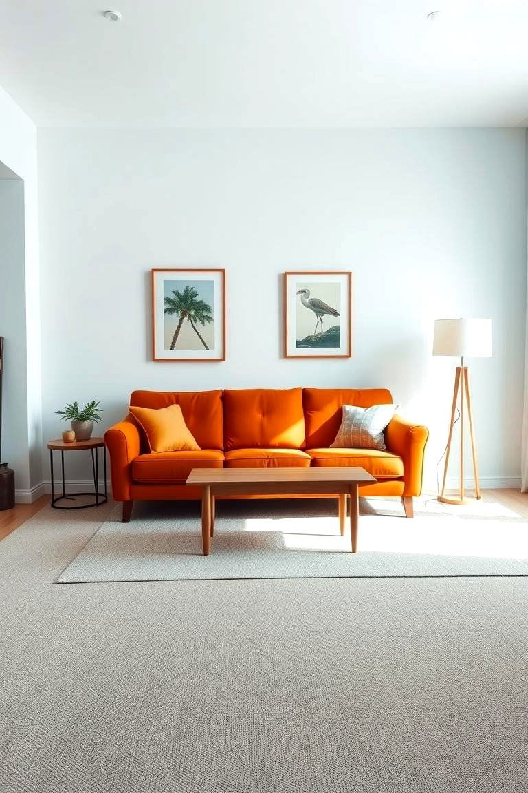 Light Blue Walls with Burnt Orange Furniture - 24 orange and blue living room ideas