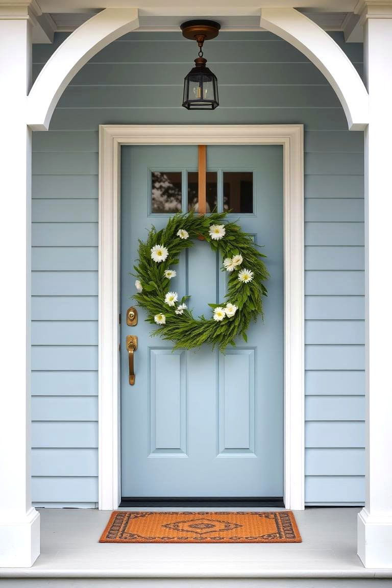 Light Blue Welcoming with a Stylish Wreath - 24 light blue house exterior ideas