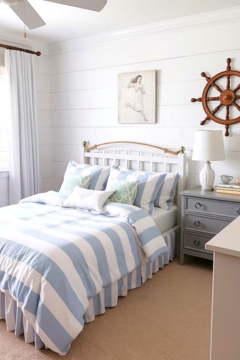 Light Blue and White Stripes - 24 Light Blue Bedroom Ideas
