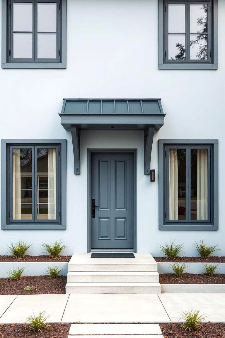 Light Blue with Elegant Grey Accents - 24 light blue house exterior ideas