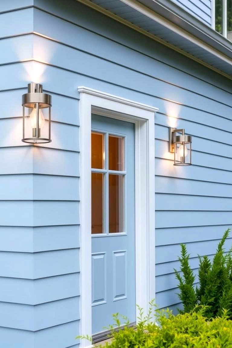 Light Blue with Modern Lighting Fixtures - 24 light blue house exterior ideas