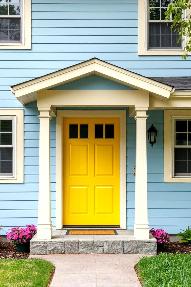 Light Blue with a Bold Front Door - 24 light blue house exterior ideas
