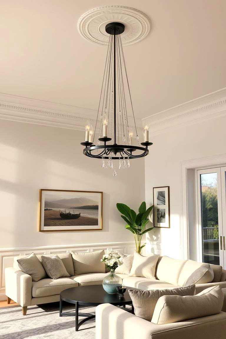 Light Fixtures as Statement Pieces - 24 Cream Living Room Ideas