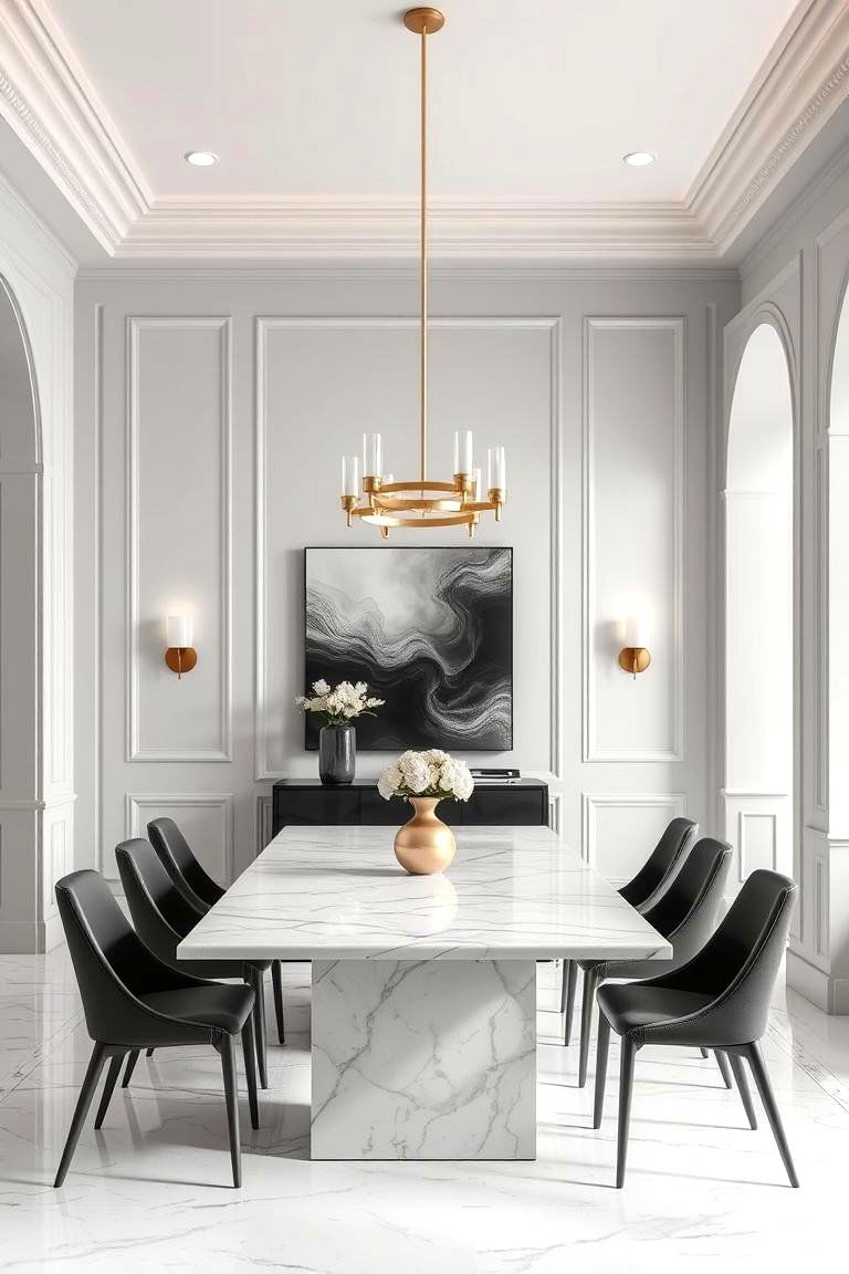 Light Gray with Marble Accents for a Luxe Look - 24 Neutral Dining Room Ideas