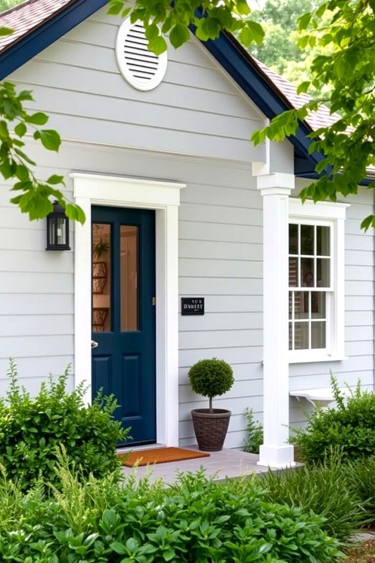 Light Gray with Navy Accents - 24 Exterior Home with a Black Roof Ideas