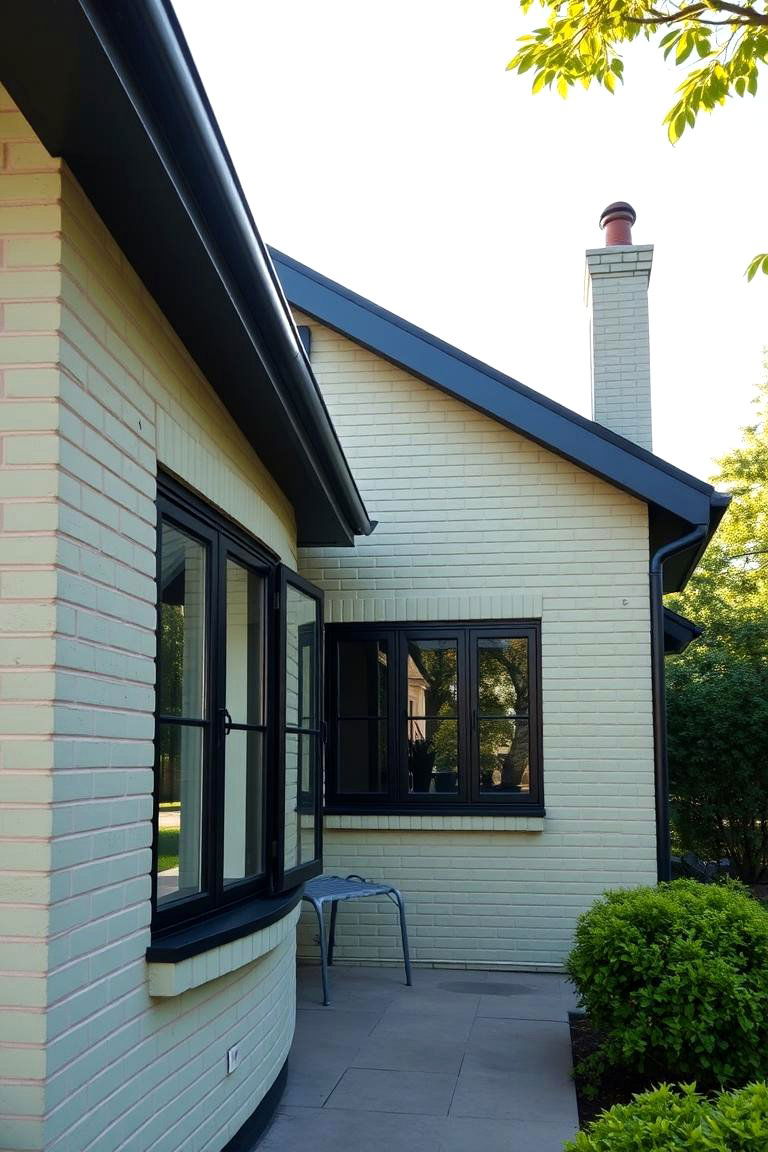Light Green Brick with Black Window Frames - 24 Green Brick Exterior Home Ideas