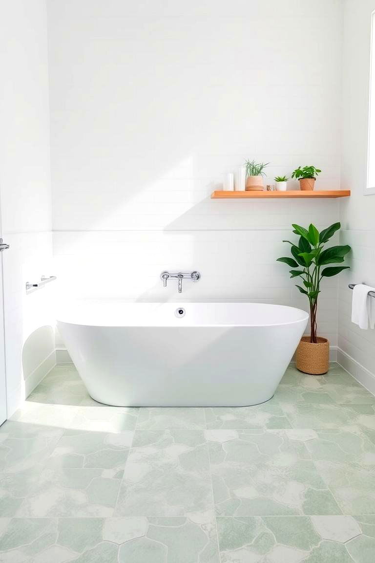 Light Green Terrazzo Tiles for a Playful Texture - 24 Green Tile Bathroom Ideas