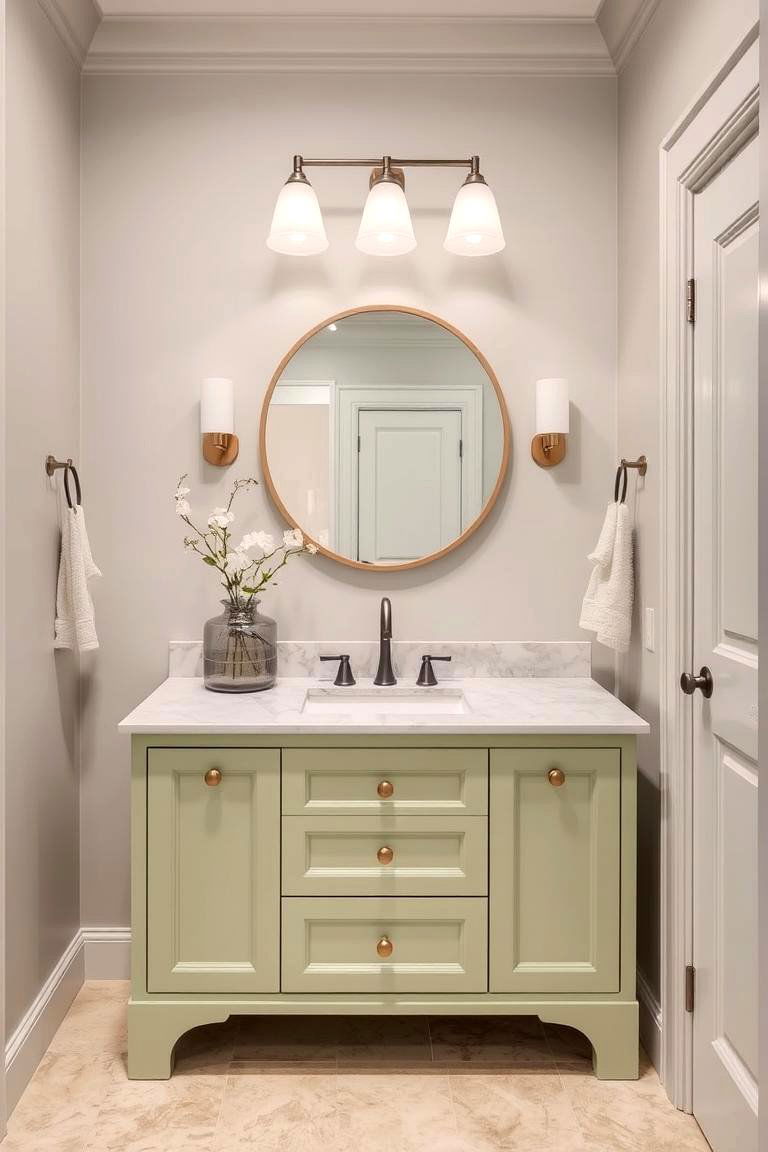 Light Green Vanity with Soft Gray Walls - 24 Bathroom With Green Vanity