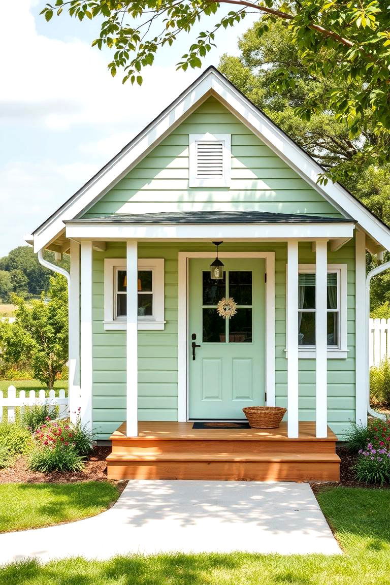 Light Green with White Trim - 24 Exterior Home with a Black Roof Ideas