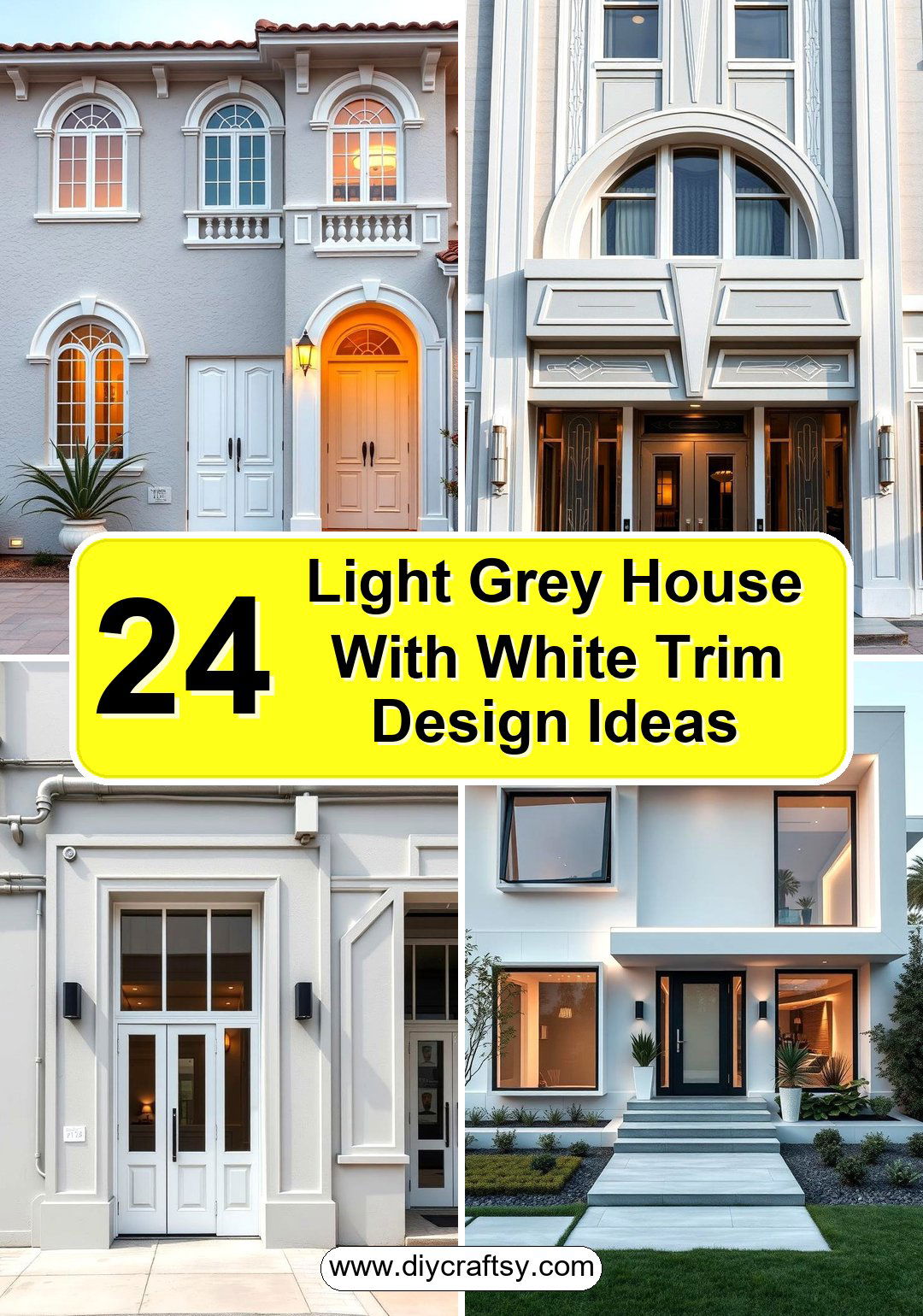 Light Grey House With White Trim Design Ideas