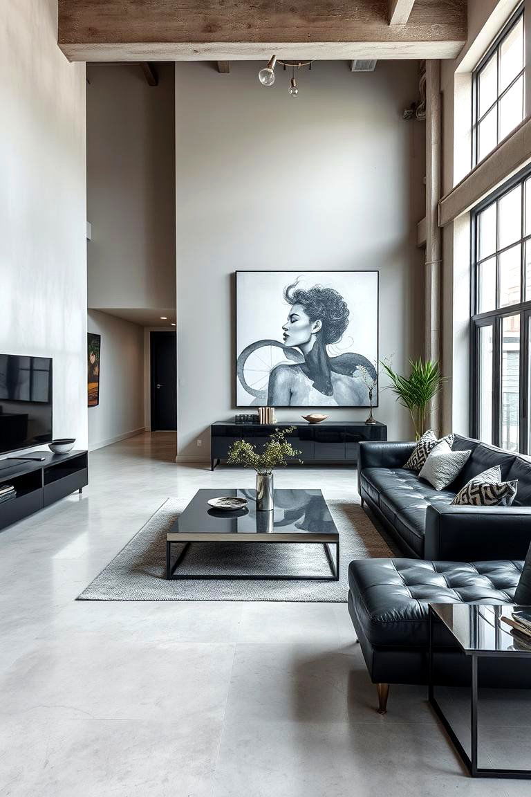 Light Grey Polished Concrete for a Modern Loft Style - 24 grey flooring living room ideas