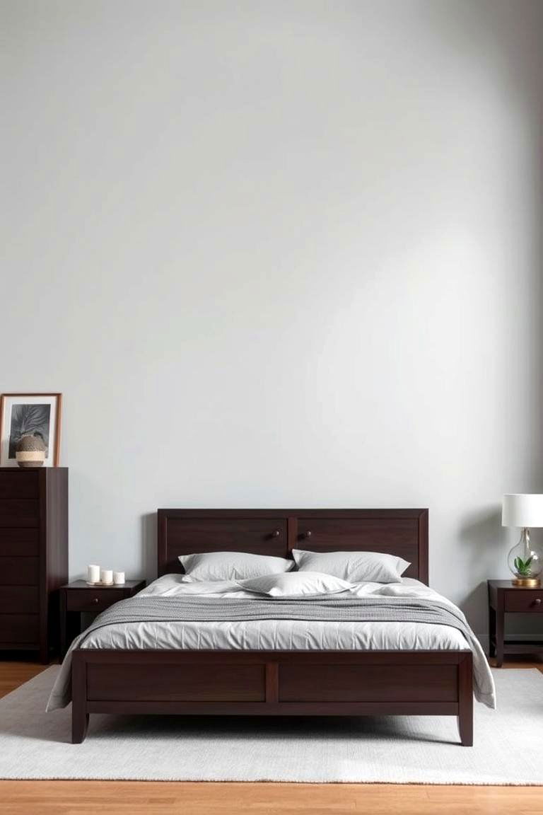 Light Grey with Dark Wood Elements - 24 Neutral Bedroom Ideas