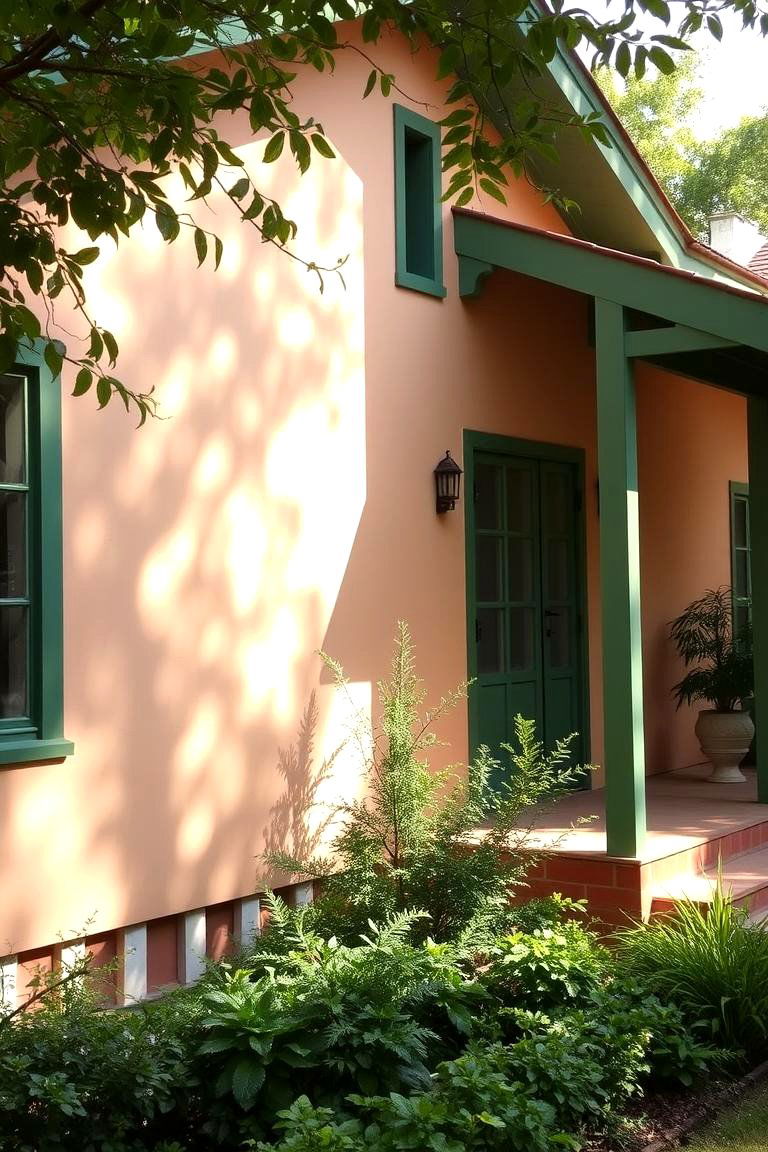 Light Peach with Green Accents - 24 Exterior Home with a Black Roof Ideas