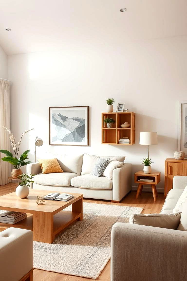 Light Wood Accents for a Warm Natural Feel - 24 Minimalist Living Room Ideas