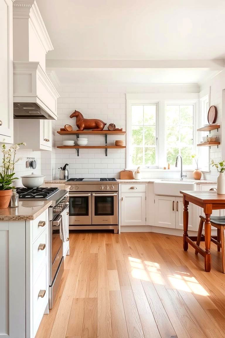 Light Wood Flooring - 24 Rustic White Kitchen Ideas