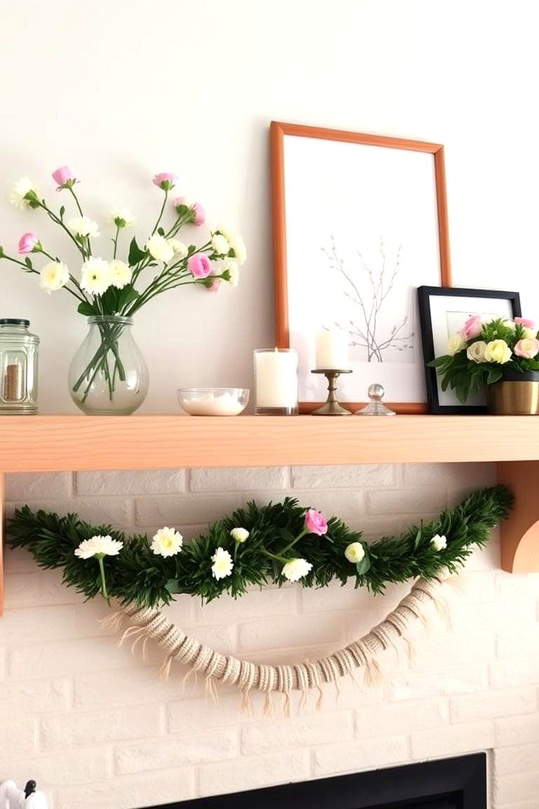 Light Wooden Shelving - 24 Spring Mantel Decor Ideas