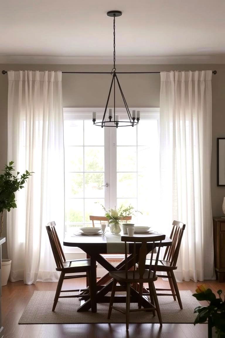 Light and Airy Fabrics for Curtains - 24 Modern Farmhouse Dining Room Ideas