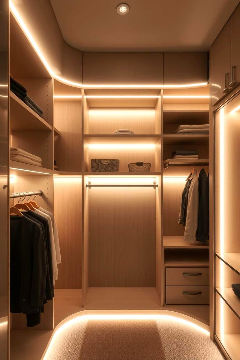 Lighting Enhanced Wardrobe - 24 Built-in Wardrobe Ideas Around a Bed