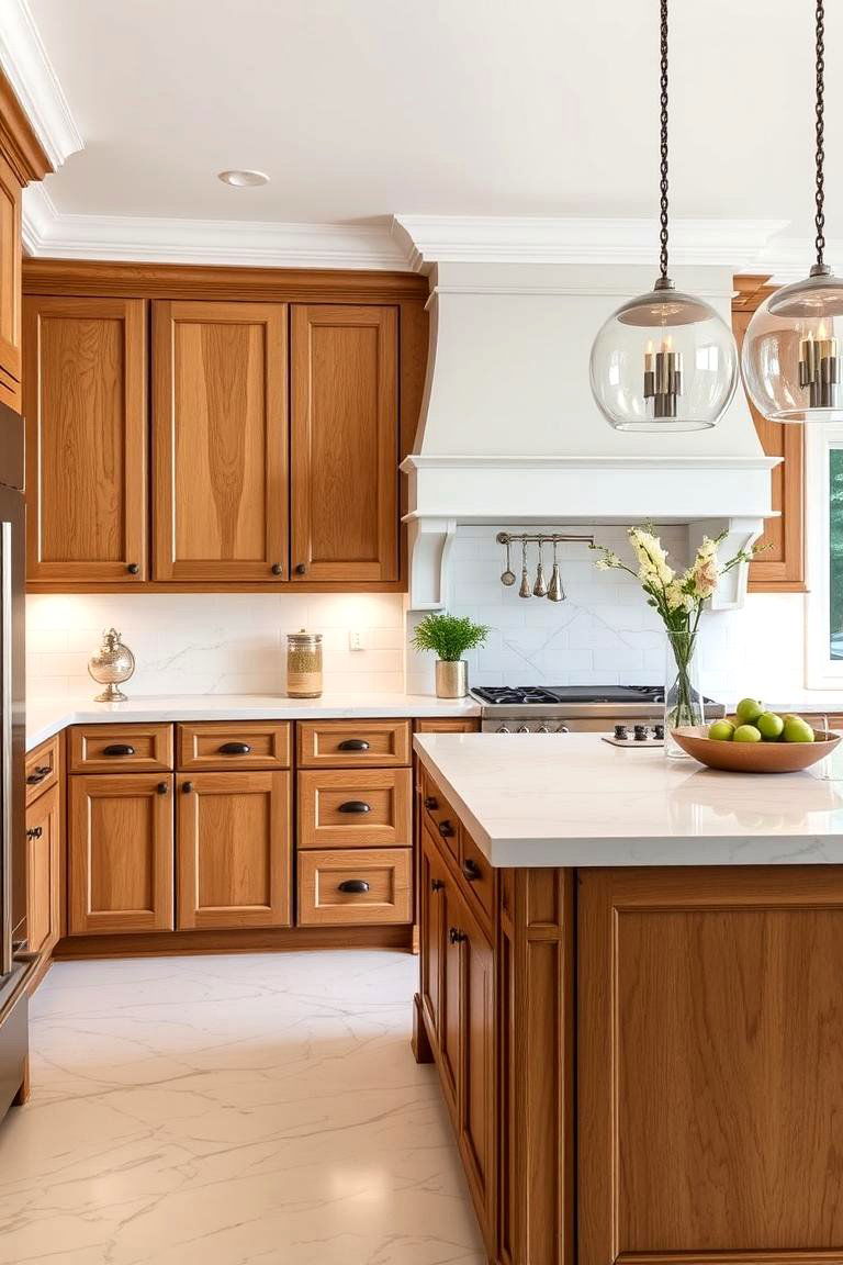 Lightly Veined Carrara Marble Alternative Quartz - 24 what color countertops go with oak cabinets