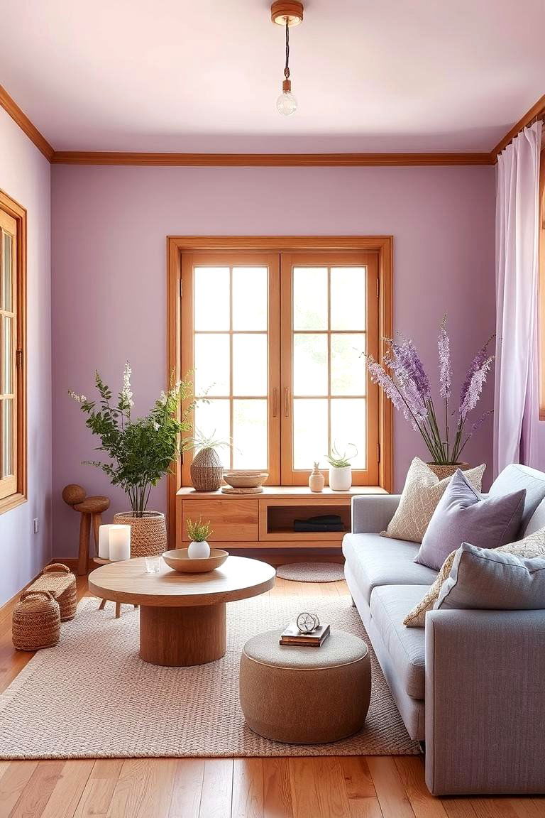 Lilac Meets Natural Wood - 24 Lilac Bedroom Ideas