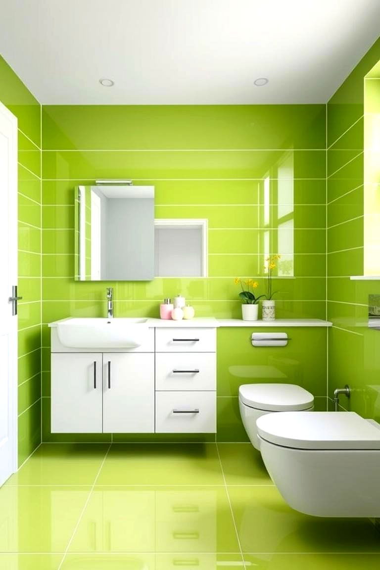 Lime Green Porcelain Tiles - 24 Green Bathroom Tile Ideas