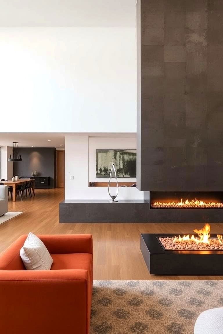 Linear Fireplace as a Room Divider - 24 linear fireplace ideas