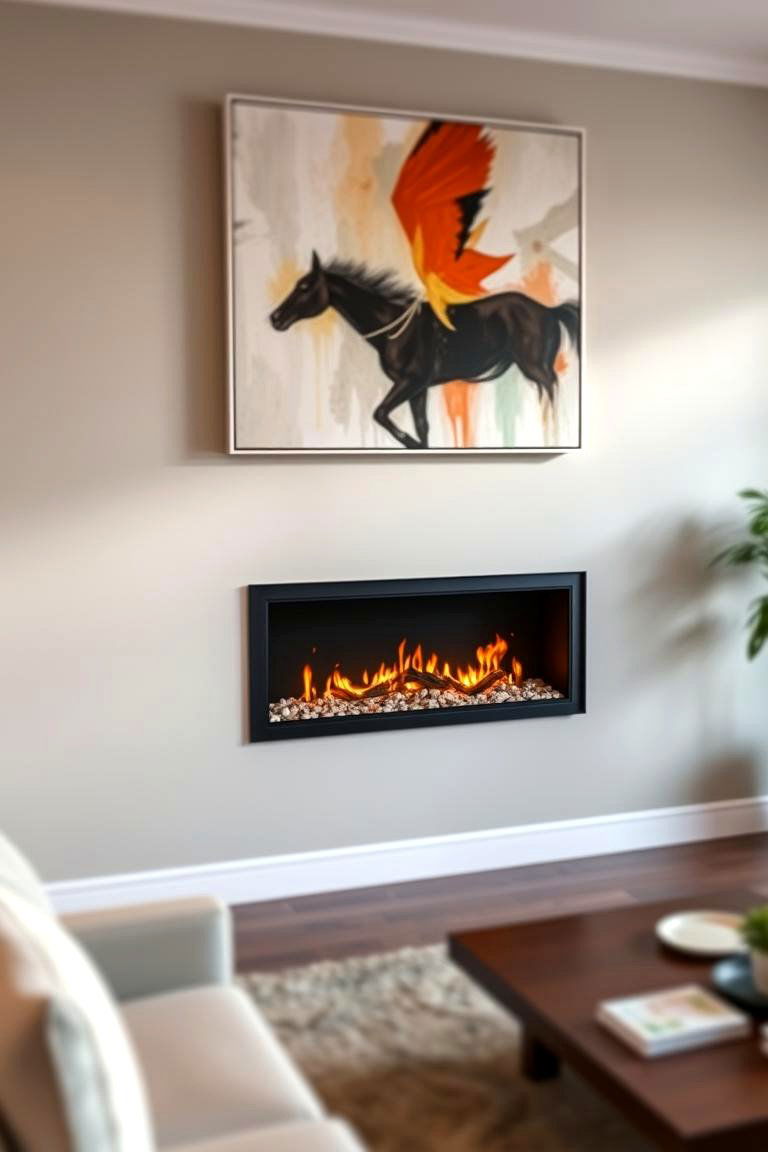Linear Fireplace with Custom Artwork Above - 24 linear fireplace ideas