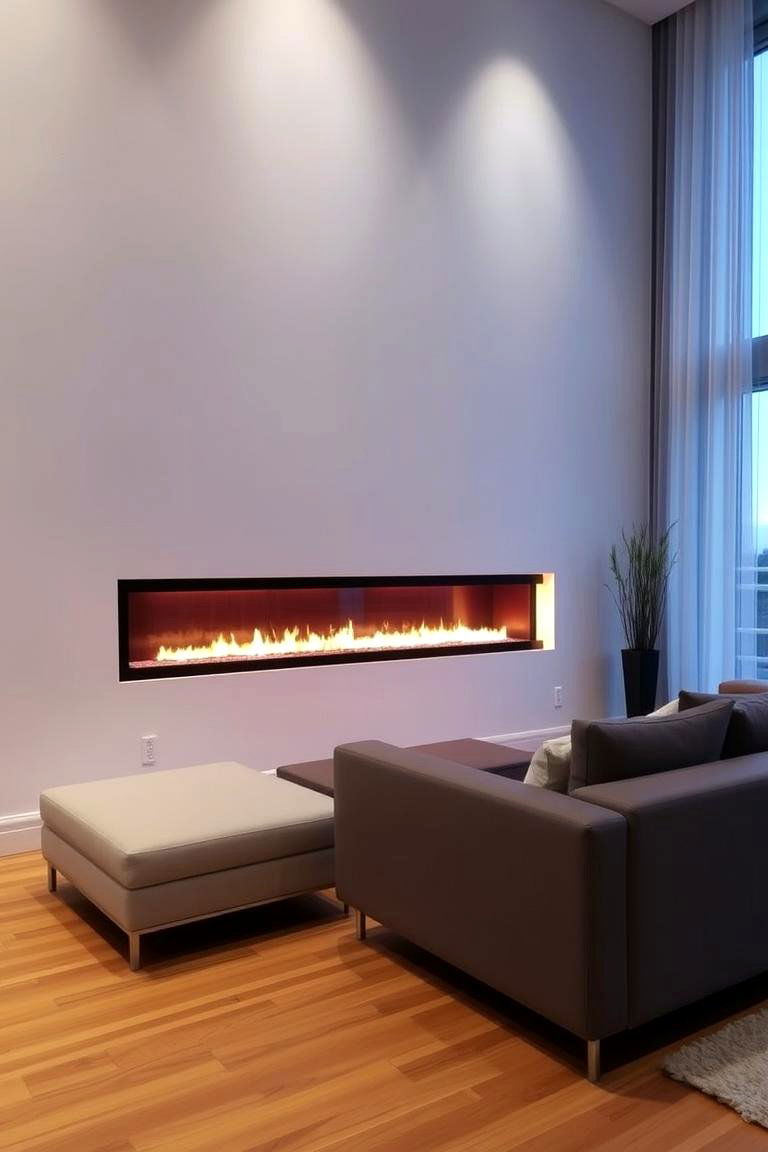 Linear Fireplace with Integrated Lighting - 24 linear fireplace ideas