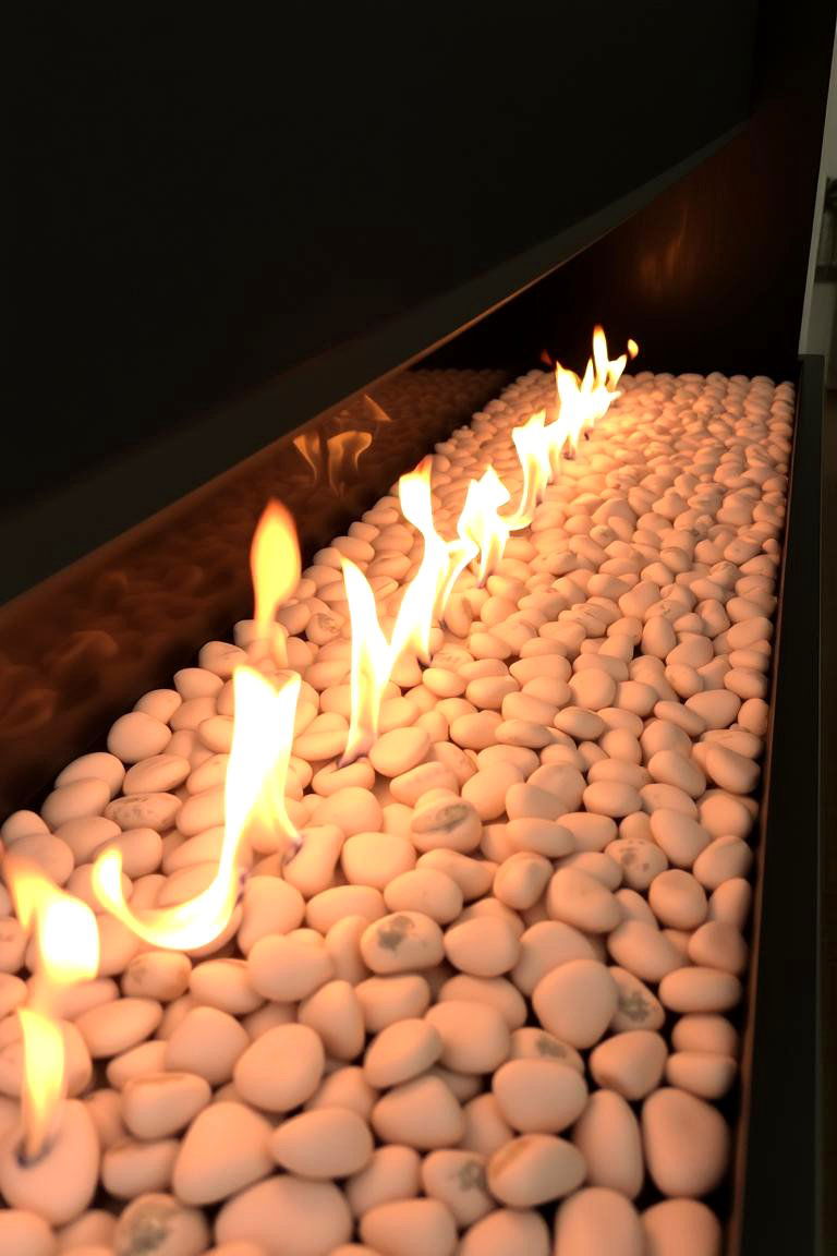 Linear Fireplace with Pebbles or Rocks - 24 linear fireplace ideas